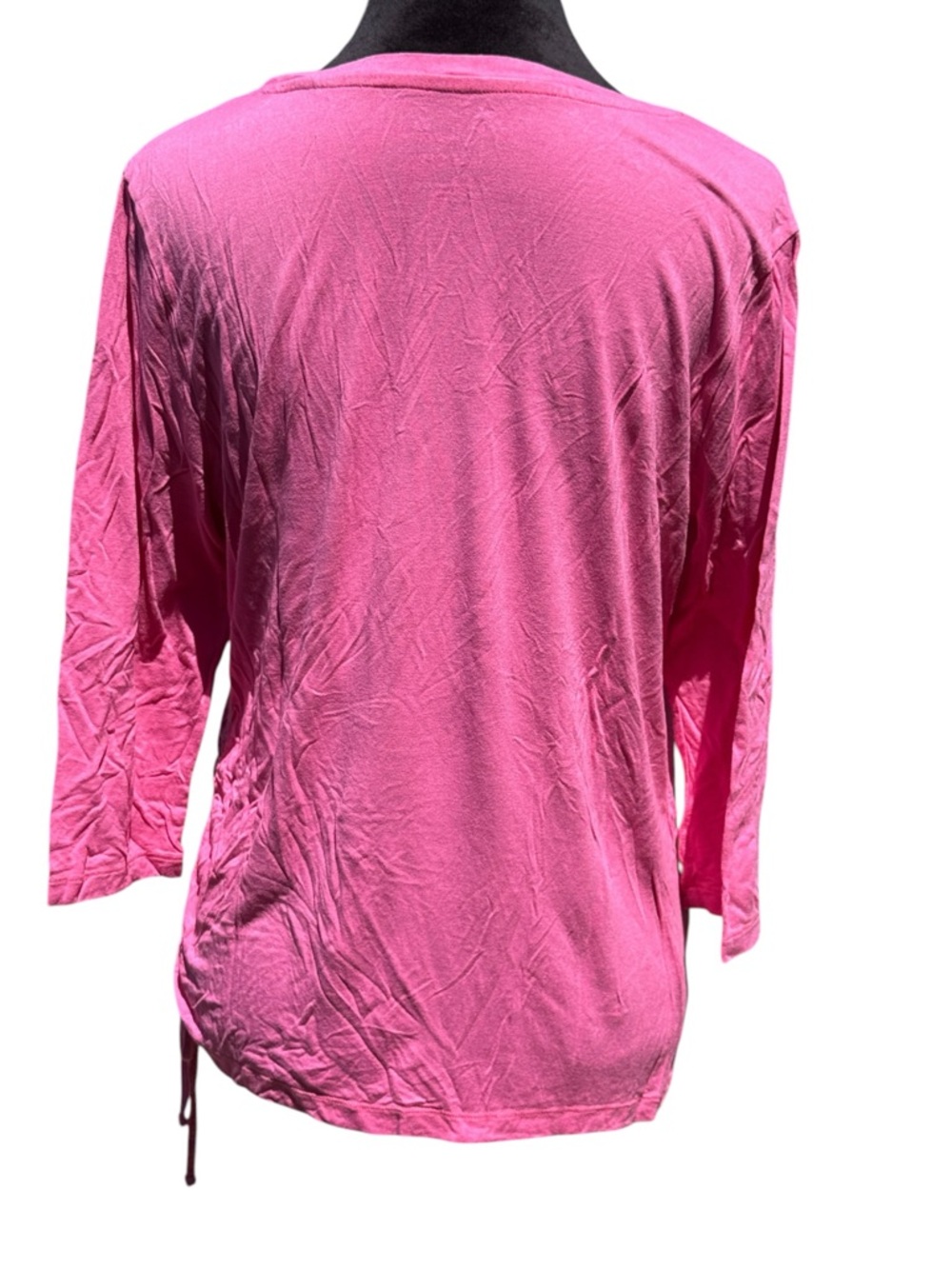 Palm Grove Pink Rhinestone Ruched Side 3/4 Sleeve Tunic Top L Rayon Spandex - Picture 7 of 8